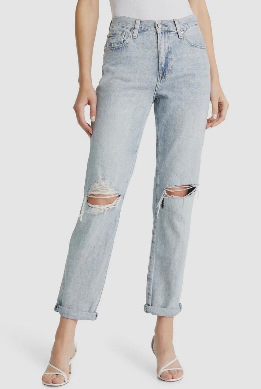 Pistola Women's Blue Ripped High-Waist Crop Straight Jeans Pants Size 25